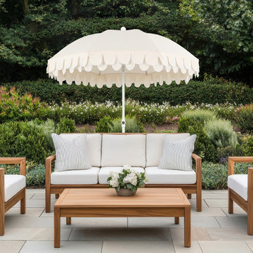 Horizon 6.5 ft. Classic MidCentury Scalloped Fringe Market Beach Umbrella